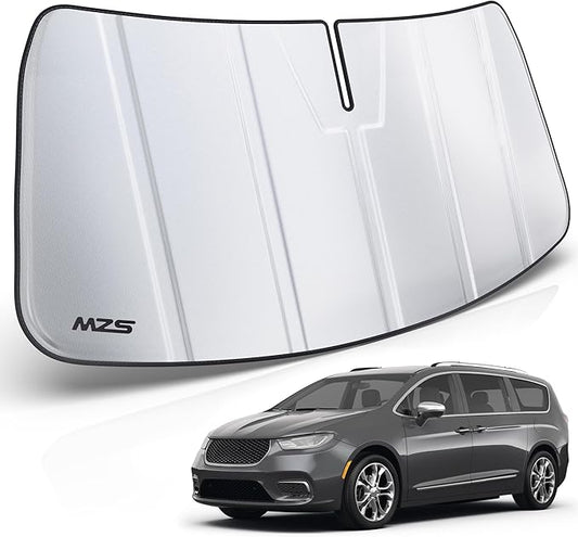MZS Windshield Sun Shade Compatible with Pacifica Hybrid 2017-2026 / Voyager 2020-2026, Foldable Car Front Window Sunshade with Storage Bag, Minivan Sun Visor Shield Accessories for Interior Protector