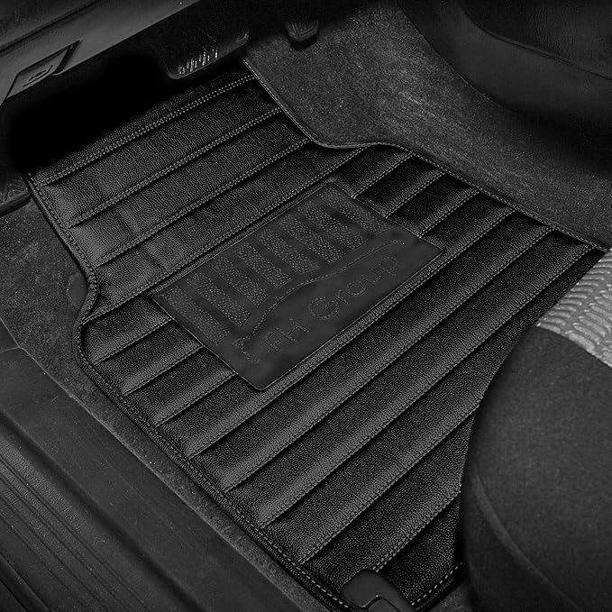 FH Group Floor Mats - Faux Leather Floor Mats for Cars, Universal Fit Automotive Floor Mats, All Purpose Car Floor Mats, PU Leather Protector Mat for Most Sedan, SUV, Truck Floor Mats Black