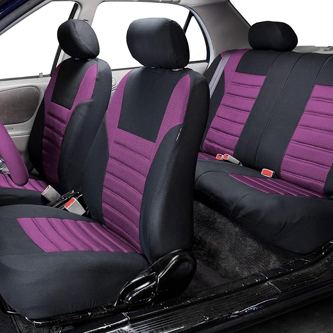 TLH Car Seat Covers Premium 3D Air Mesh Automotive Seat Covers Full Set Purple Seat Covers Airbag Compatible and Split Rear Car Seat Cover Universal Fit Interior Accessories for Cars Trucks and SUV