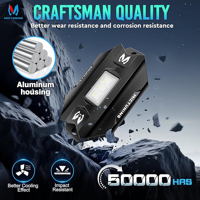 MICTUNING C1 4 Pods RGBW LED Rock Lights - Multicolor Underglow Neon Light Kit with Bluetooth Controller, Music Mode