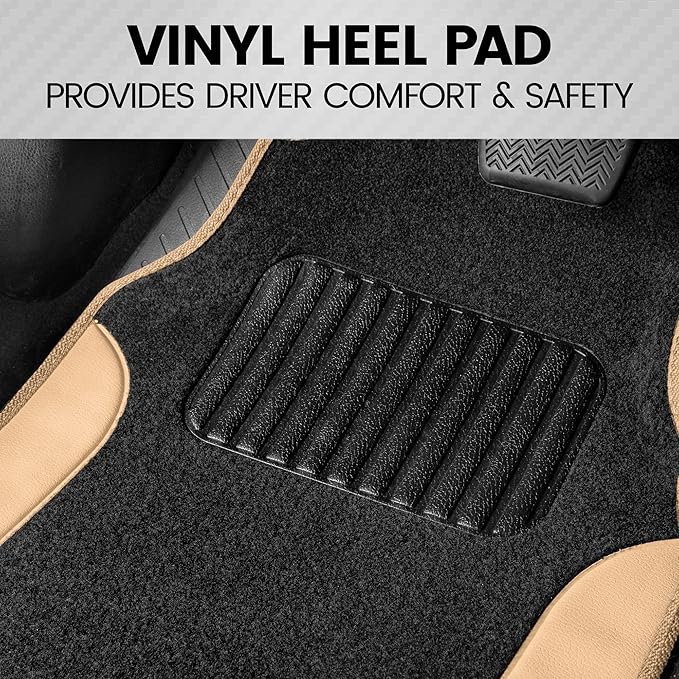 BDK Premium Carpet Floor Mats for Cars - Universal Fit Interior 4-Piece Car Mats Full Set with Vinyl Heel Pad Protector - Cute Car Accessories Interior Floor Covers for SUVs & Trucks