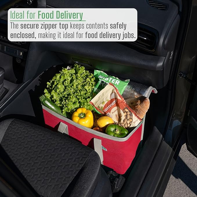 VENO 2 Pack Cooler Bag and Insulated Grocery Bags for Food Delivery, Collapsible Cooler, Reusable Shopping Bags for Groceries with Zipper, Foldable, Heavy-Duty, Stands Upright (Red, 2 Pack)