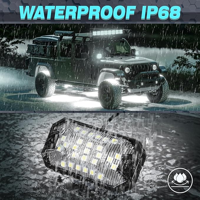 20 Pods Pure White Rock Lights 6000K Pure White 27 LEDs Super Bright LED Underglow Neon Light, 10m Extension Wire, IP68 Waterproof for Trucks Pickup SUV UTV ATV RZR Car Boats