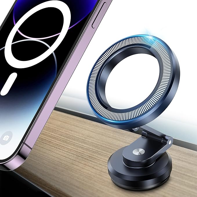 APPS2Car Foldable Metal Magnetic Car Phone Mount for Magsafe iPhone 16 15 14 13 12 Pro Max Plus Mini MagSafe Case, One-Hand Operation