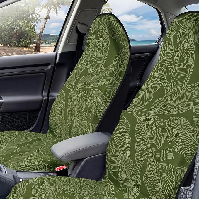 2 Pack Car Seat Towel Covers, Sweat Protector for Front Seats, Premium Thickened Microfiber with Elastic Strap, Breathable & Quick Dry, Machine Washable Cover for Gym Running Universal Fit Banana Leaf