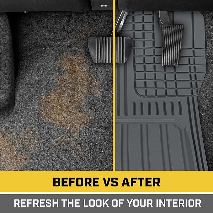 Cat® ToughLiner Heavy Duty Rubber Floor Mats & Cargo Trunk Liner for Car SUV Van Sedan, Gray - Trim to Fit, All Weather Deep Dish Automotive Floor Mat, Total Dirt Protection