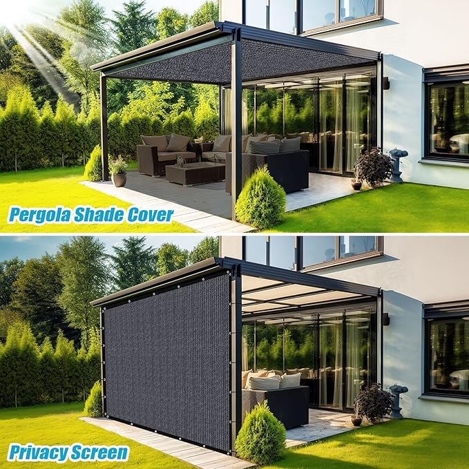 Amagenix 90% Sun Shade Cloth with Grommets, 12' x 12' Pergola Replacement Shade Cover Canopy Privacy Screen for Outdoor Patio Garden, Blue Gray (We Customized)