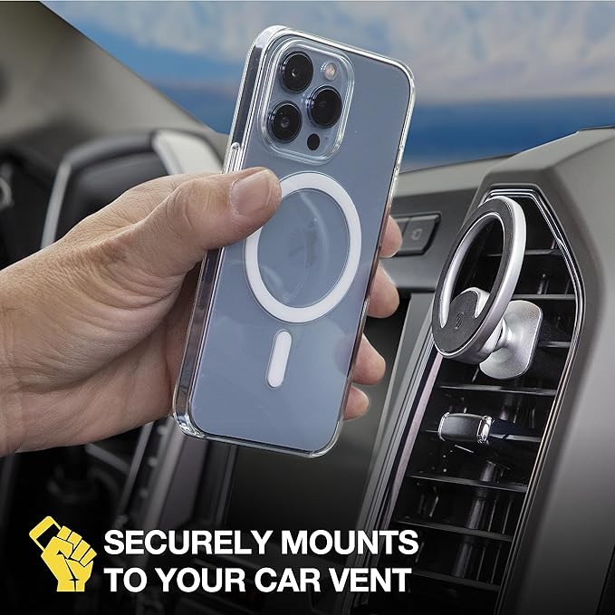 Scosche MagicMount MEMSV Elite2 Magnetic Phone Mount for Car Vent, MagSafe Phone Holder with 360° Adjustable Magnet Head, Cell Phone Stand Compatible with iPhone 16/15/14/13/12 & MagSafe Case, Silver