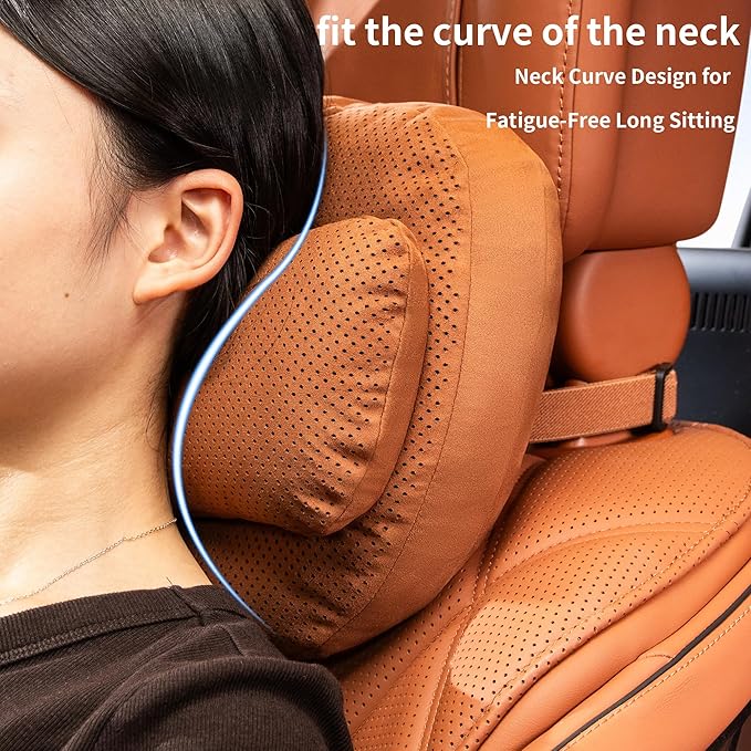 Car Headrest Pillow, Premium Suede Car Neck Pillow with Adjustable Strap, Ergonomic Car Neck Support Pillow for Relieve Driving Fatigue, Universal Fit Cars SUVs Sedan Home Office (Orange)
