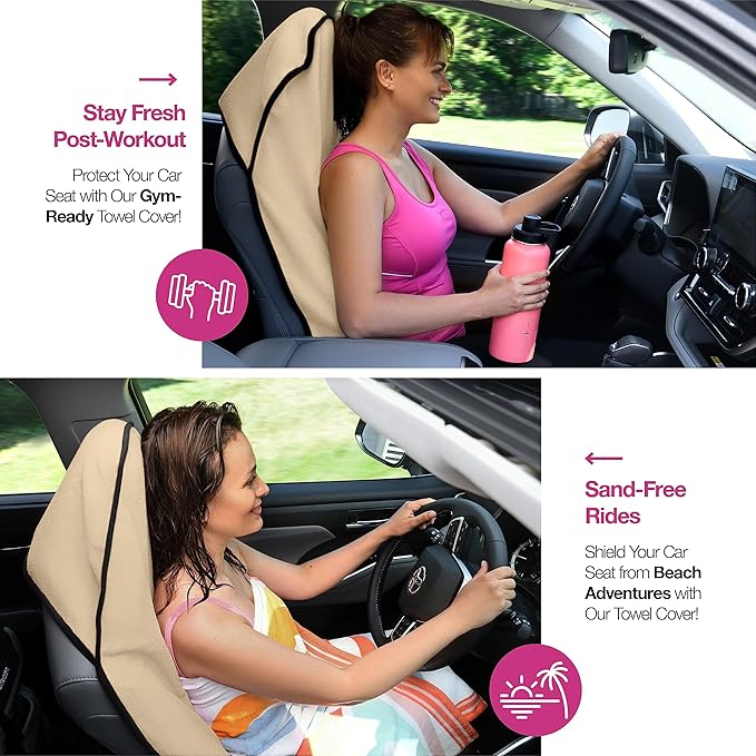 lebogner Waterproof Sweating Car Seat Cover for Post Gym Workout, Running, Swimming, Beach and Hiking, Universal Fit Anti-Slip Bucket Seat Protector for Cars, SUVs and Trucks, Machine Washable, Beige