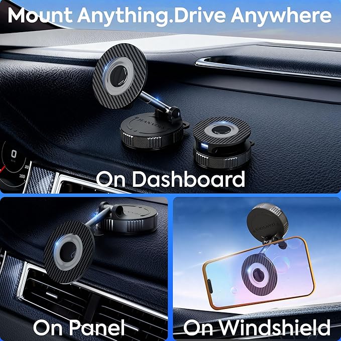 JEAN'VOUS Upgraded Magnetic Phone Holder for Car [70+ LBS Strongest Suction & 3000gf Magnetic], MagSafe Car Mount, Adjustable, 360° Dashboard Phone Holder for iPhone 17 16 15 14 13 12 & Android