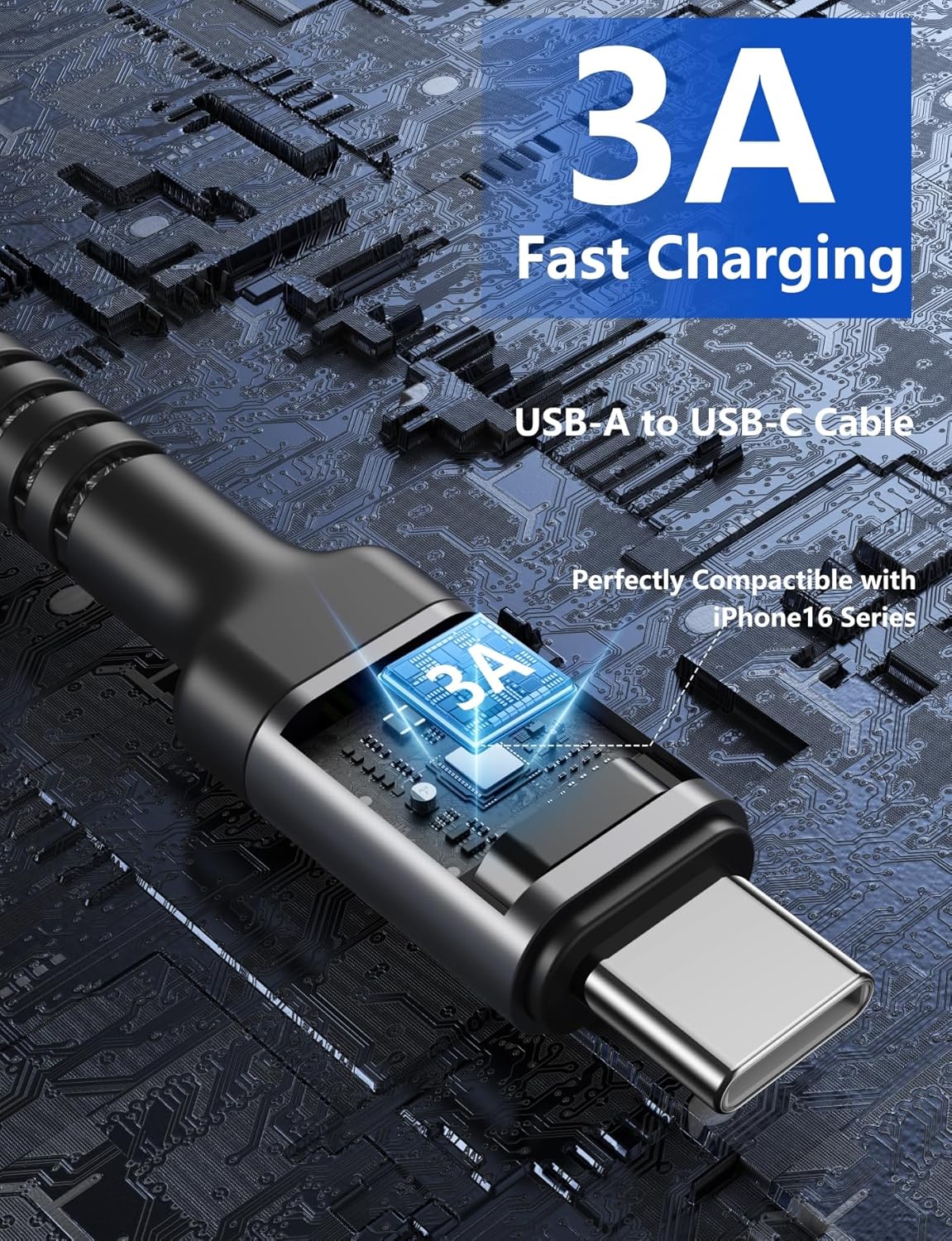 USB C Cable 10FT, 2Pack Long USB A to USB C Charger Cable, Type C Cable 3A Fast Charging Upgraded Extra Durable Braided USBC Cord Compatible with iPhone 16 15 Pro Max/Samsung Galaxy S23/LG and More