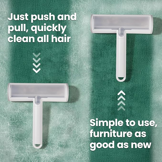 TripleWood Pet Hair Removal Tool and Lint Roller Value Set, Extra Sticky Lint Remover and Reusable Dog Cat Hair Remover for Pet Hair Removal on Furniture, Couch, Carpet, Clothing, Bright White