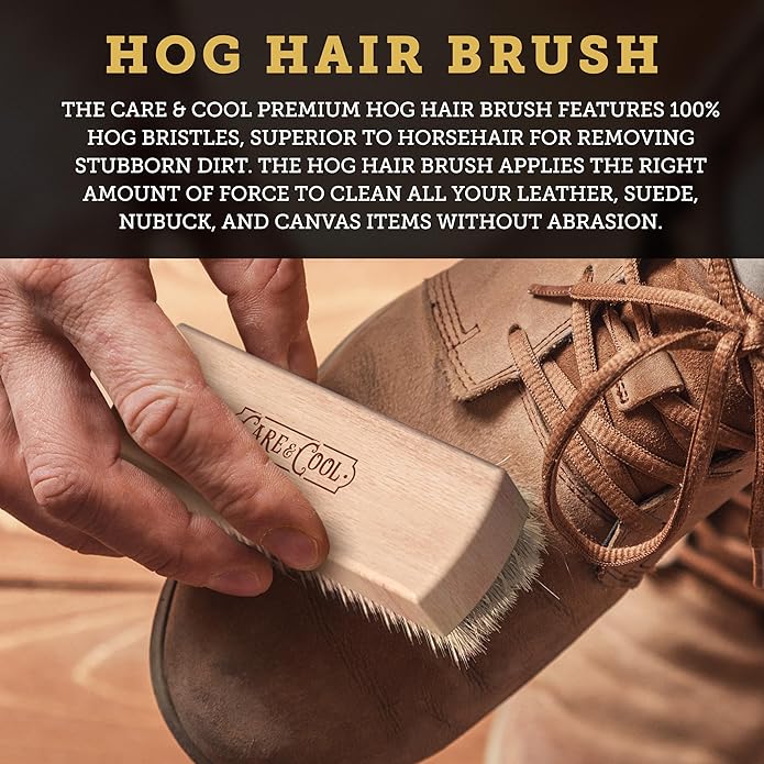 Care & Cool Suede and Nubuck Cleaning Premium Hog Hair Brush 3.94"x1.38" and Rubber Eraser - Gentle Cleaning, Nap Restoration - Ideal for Suede, Nubuck, Leather, Canvas, Knit
