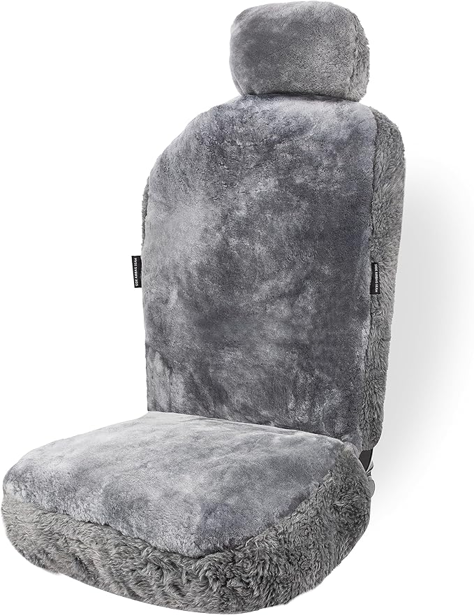 ZONETECH Sheepskin Seat Covers Fuzzy Car Seat Covers Grey Australian Merino Wool Fluffy Fur Auto Accessories All Season Protection for Your Seats Universal Fits Most Car SUV Airbag Compatible