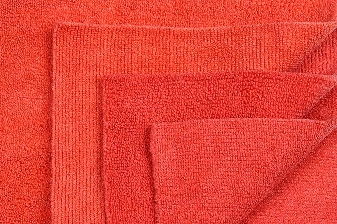 Eurow Ultrasonic Cut 300 GSM Microfiber Cleaning Towels, Streak-Free, Lint-Free, Ultra Absorbent, Scratch-Safe, for Auto Detailing, Home, Kitchen & Multipurpose Use, 16x16, 12-Pack, Red