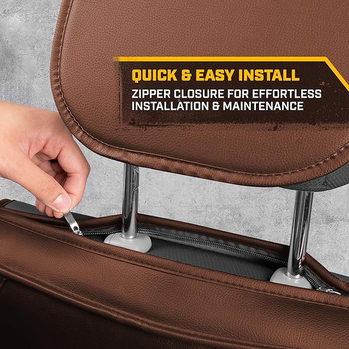 Cat® Edge Deluxe Faux Leather Car Seat Covers – Full Set (2 Front + 1 Rear Bench) – Semi-Custom Universal Fit, Two-Tone Black – Rugged Automotive Interior Covers for Cars, Trucks & SUVs