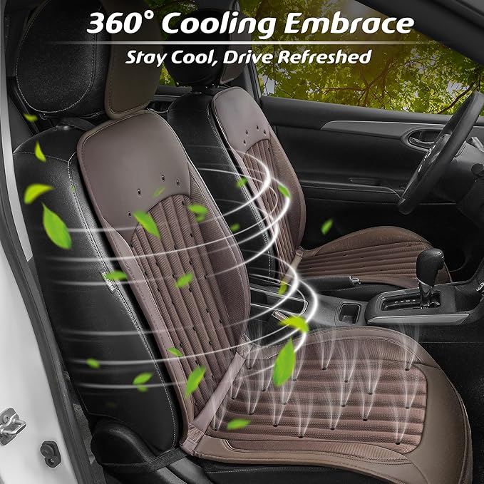 Paffenery 2025 Upgraded Cooling Car Seat Cover Front Seat, 12V-24V Ventilated Cooling Car Seat Cushion, Cooled Seat Cover for Car SUV Truck Universal Fit, Fashion Brown