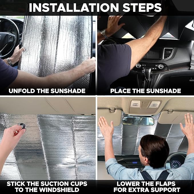 EcoNour Large Holographic Car Windshield Sunshade | UV & Heat Reflector Sun Shield for Cars | Foldable Accordion Design | Fits Sedans, Hatchbacks | Large - 58 x 27.5 Inches