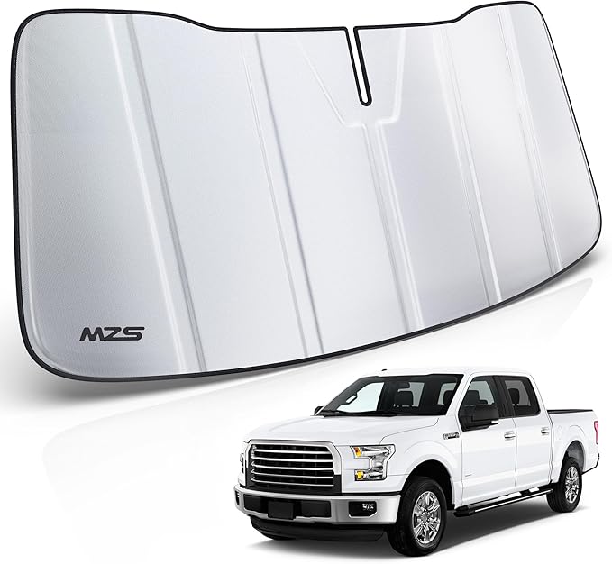 MZS Windshield Sun Shade Compatible with F150 2015-2020, Foldable Truck Sun Shade Shield with Storage Pouch, Front Window Visor F150 Sunshade Accessories for Interior Protector