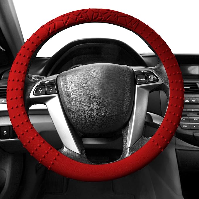 FH Group Burgundy Steering Wheel Cover (Silicone W. Nibs & Pattern Massaging grip Wheel Cover Color -Fit Most Cars, Suvs, Trucks & Vans)