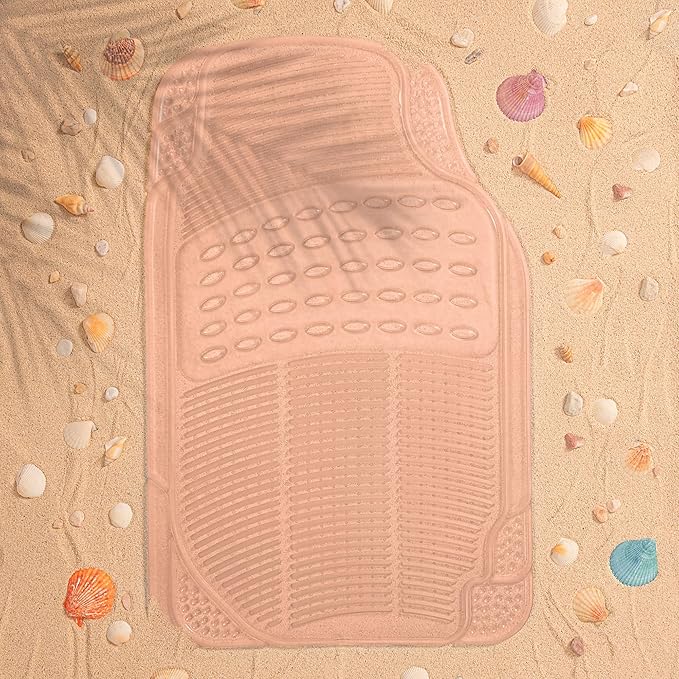 Carbella Automotive Floor Mats for Cars, 2 Piece Car Floor Mats Peach Pink Translucent, Trim-to-Fit All Weather Clear Car Mats for Auto Truck Van SUV, Car Accessories for Women