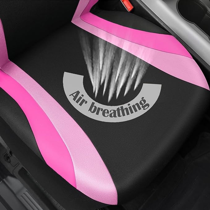 CAR PASS Line Rider Sporty Front Seat Covers,Pink Car Seat Covers Two Front Seats Only for Cute Women Girl, Airbag Compatible,Universal Fit Sedans,Cars,Vans,SUV,Truck(Black and Pink)