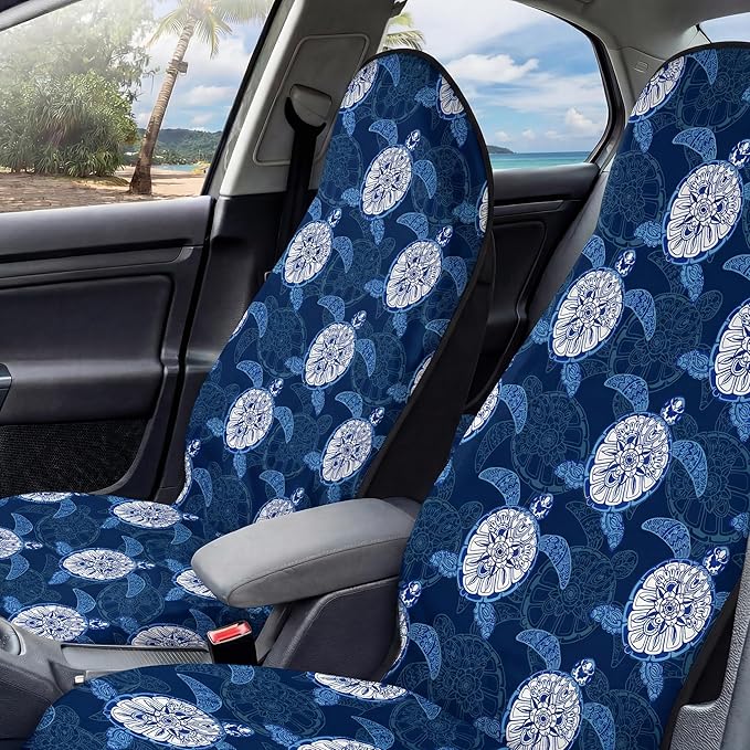 2 Pack Car Seat Towel Covers, Sweat Protector for Front Seats, Premium Thickened Microfiber with Forest Mountain Sunset Art, Breathable & Quick Dry, Slip-on Headrest Pocket for Gym, Beach, Running