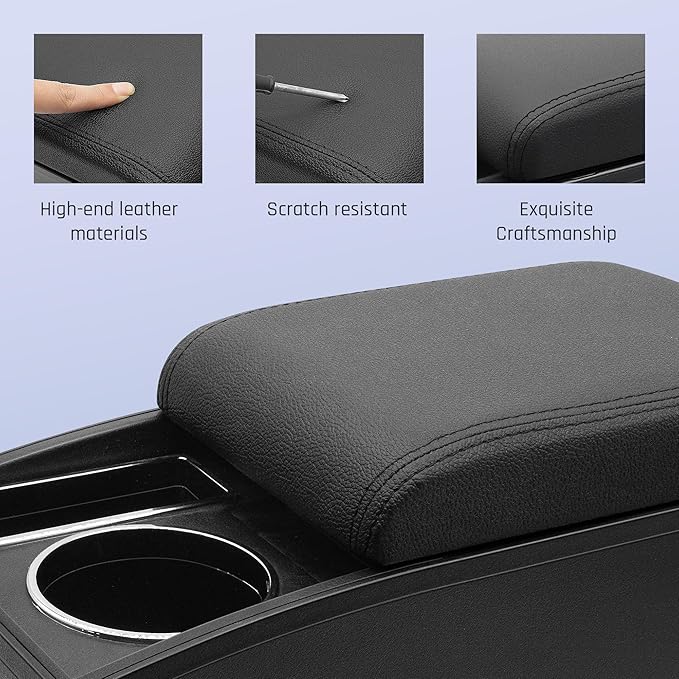 Car Armrest Box for Toyota Yaris Vitz 2006-2011 Auto Accessories Center Console Leather Arm Rest Double-Layer Storage Space with Cup Holder (Black Thread)