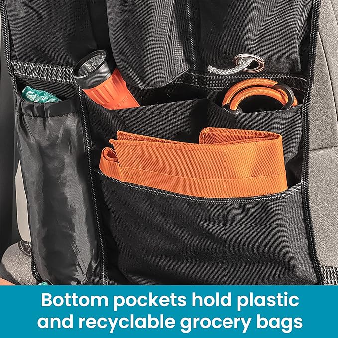High Road BackPockets Seat Back Organizer - Back of Seat Organizer and Seat Protector with Storage Pockets and Bag Dispensers for Car, SUV, Truck or Van
