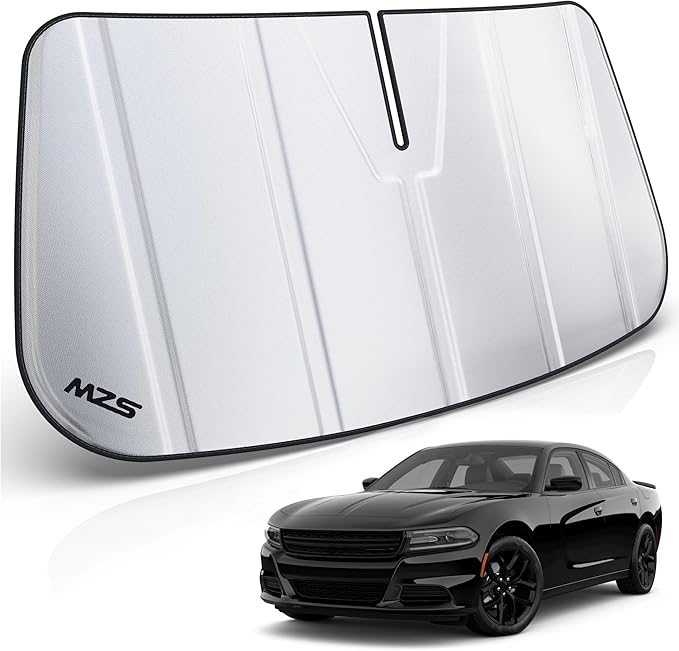 MZS Windshield Sun Shade Compatible with Charger 2011-2023, Foldable Car Front Window Sunshade with Storage Pouch, Sedan Sun Visor Shield Accessories for Interior Protector