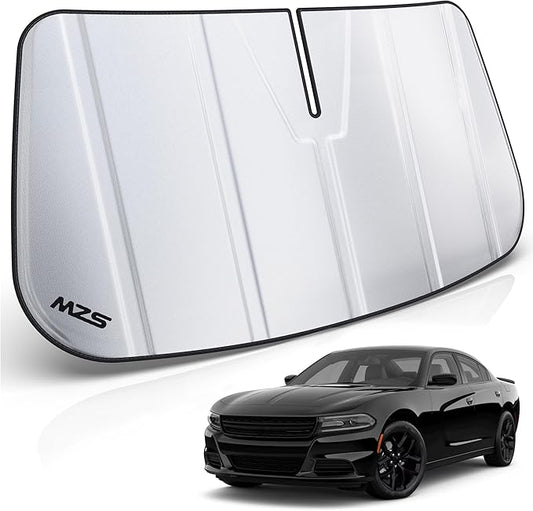 MZS Windshield Sun Shade Compatible with Charger 2011-2023, Foldable Car Front Window Sunshade with Storage Pouch, Sedan Sun Visor Shield Accessories for Interior Protector