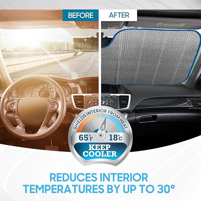 BDK Colorful Rainbow Tie Dye Windshield Sunshade for Cars - Multi-Colored Double Bubble Accordion Folding Sun Shade for Car Truck SUV – Car Sun Visor Protector to Keep Your Vehicle Cool - 58 x 27