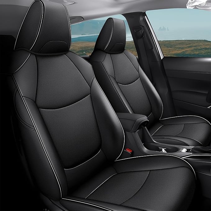 AOMSAZTO Custom Fit for Toyota Corolla Cross Hybrid 2023 2024 2025 Faux Leather Car Seat Covers Full Set Compatible Airbag Corolla Cross Hybrid S,SE,XSE Seat Protector Sedan Black