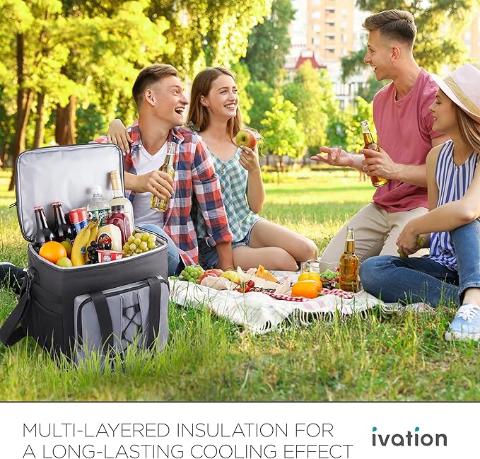 Ivation Portable Electric Cooler Bag | 18L Soft Sided Thermoelectric Travel Cooler with Shoulder Strap, Storage Pocket & DC 12V Plug in for Car, Truck & RV Camping