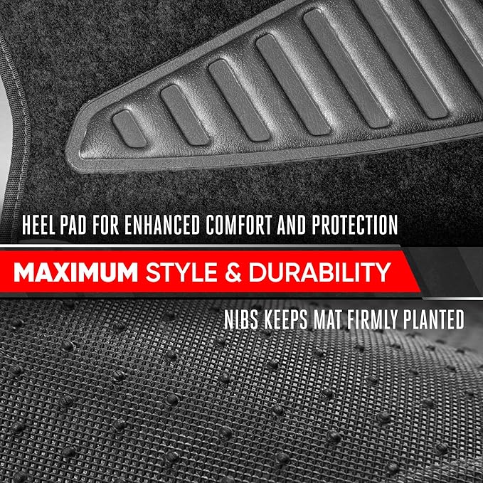 Motor Trend Waterproof Car Floor Mats Universal Fit Car Mats with Driver Heel Pad Leather Car Carpet Floor Mats for SUV Van Sedan Truck Anti-Slip Backing Carpet Mats Black and Gray
