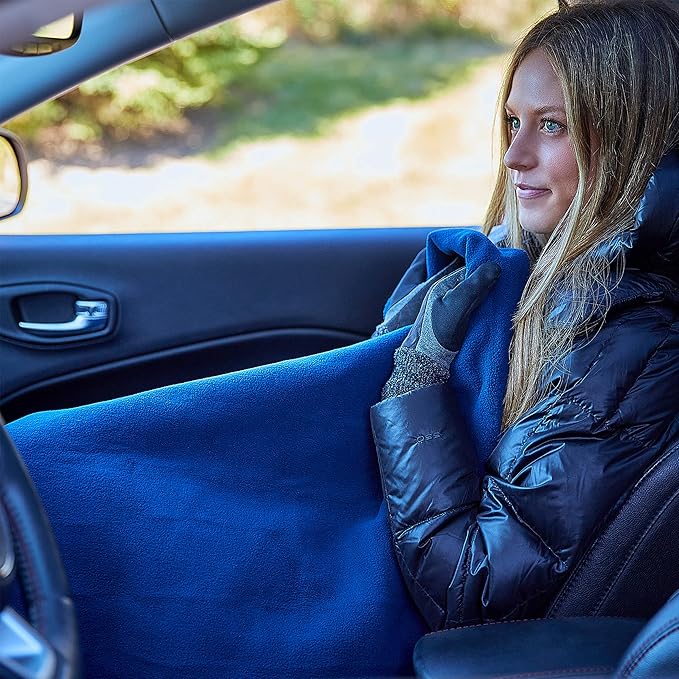 Heated Blanket - 12-Volt Electric Blanket for Car, Truck, SUV, or RV - Portable Winter Car Accessories for Camping or Travel by Stalwart (Navy)