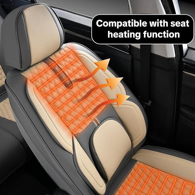 Light Taupe Car Seat Covers for Ford Bronco Sport 2021-2025 Car Seat Cover, Premium Leather, Full Set of 5 Seats, Waterproof, with Lumbar Support, Beautify Interior