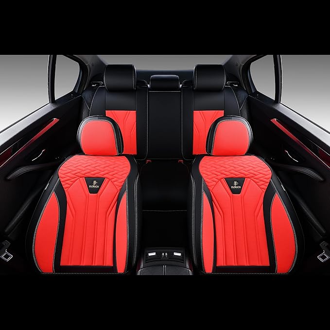 FLORICH Rear Seat Covers Leather Car Seat Covers Waterproof Back Seat Cover Automotive Seat Covers Universal Seat Cushion Protector for Most Cars Trucks SUV-Black&Red