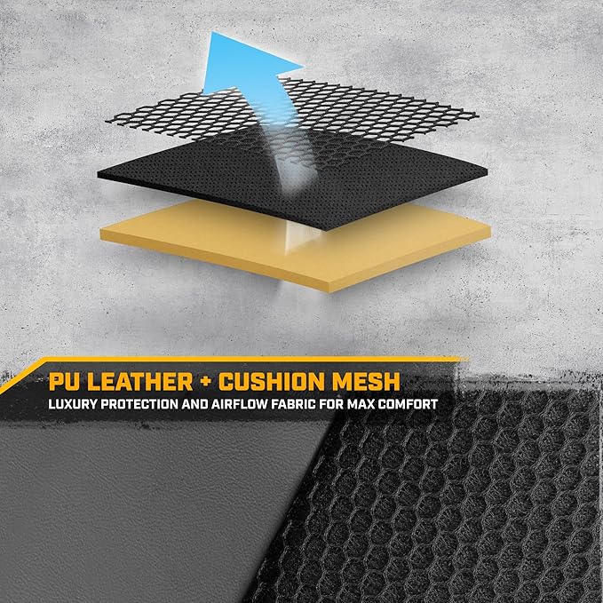 CAT PU Leather Rear Bench Seat Cover – Gray, 60/40 Split Fit for Cars, Trucks, SUVs – Waterproof, Scratch-Resistant, Semi-Universal Fit Rear Seat Protector for Most Auto Interior – Easy Install