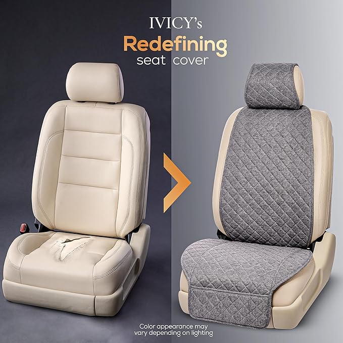IVICY Faux Linen Front Car Seat Cover – Durable, Non-Slip Seat Protector for Cars – 1 Unit, Cool Gray