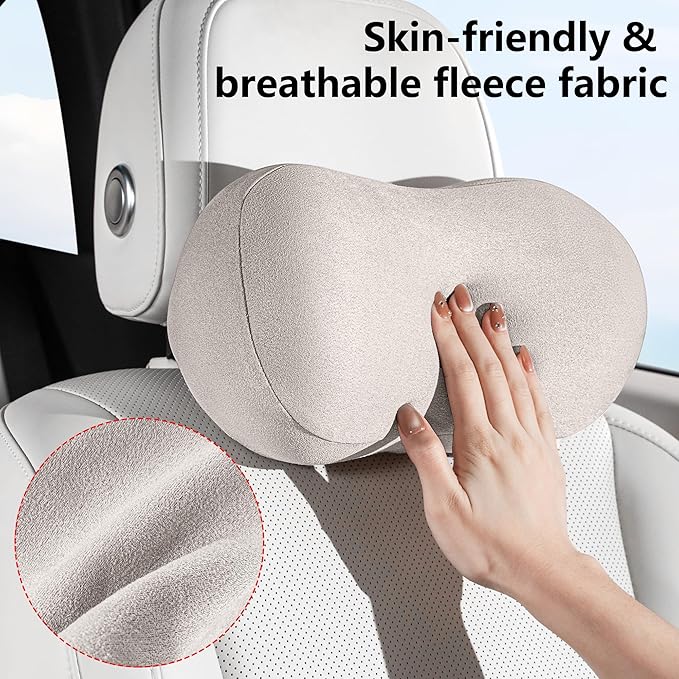 Car Neck Pillow Ergonomic Design Memory Foam Softness Car Headrest Pillow for Neck Support Cushion for Driving, Universal Fit Head Rest Travel Pillow, Fits All Vehicles, Gray, 2 Pack