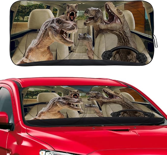 Dinosaur Windshield Sunshade for Car SUV Truck Foldable Uv Ray Reflector Front Window Sun Shade Visor Shield Cover -59" X 31"