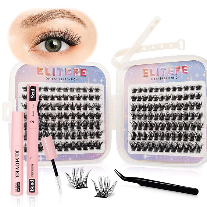 Lash Extension Kit DIY Lash Clusters Kit Eyelash Extensions Individual Lashes Extensions with (Bond,Seal,Tweezers,Remover,168Pcs,Phoenix,8-16mm)