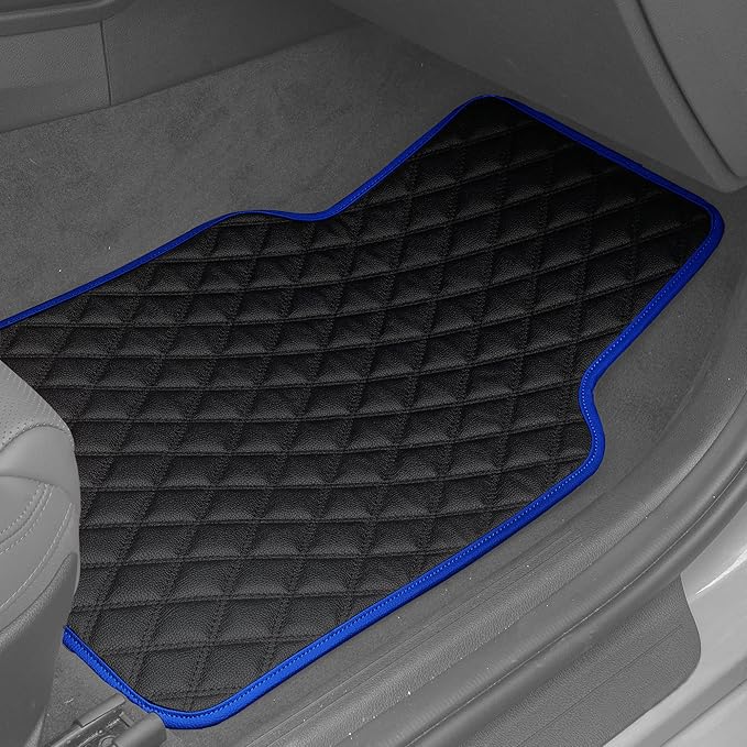 FH Group Universal Fit Diamond Pattern Faux Leather Automotive Floor Mats fits Most Cars, SUVs, and Trucks Blue