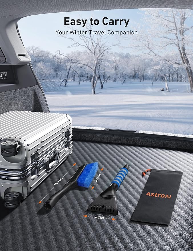 AstroAI 27" Snow Brush and Ice Scrapers for Car Windshield, Detachable Snow Scrapers with Ergonomic Foam Grip for Cars, Trucks, SUVs (Heavy Duty ABS, PVC Brush, Blue)