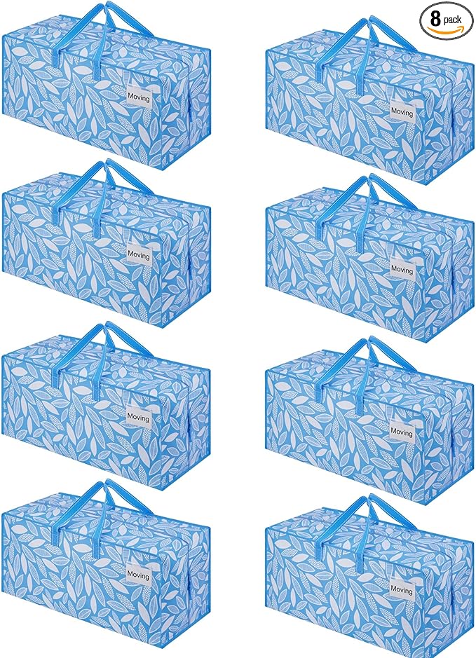 VENO 8 Pack Heavy Duty Moving Bags with Backpack Straps, Zippers & Handles, Extra Large Packing Bags for College Dorm Essentials, Moving Supplies Alternative to Cardboard Moving Boxes
