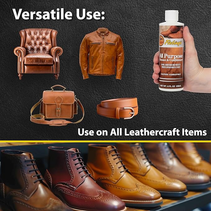 Fiebing's Leather Cleaner & Conditioner (8 oz) - All Purpose Wax-Free Color Safe Formula Protects & Strengthens All Leather - Prevents Molding, Cracking, Water Spots & Salt Stains on Car, Shoe, Purse