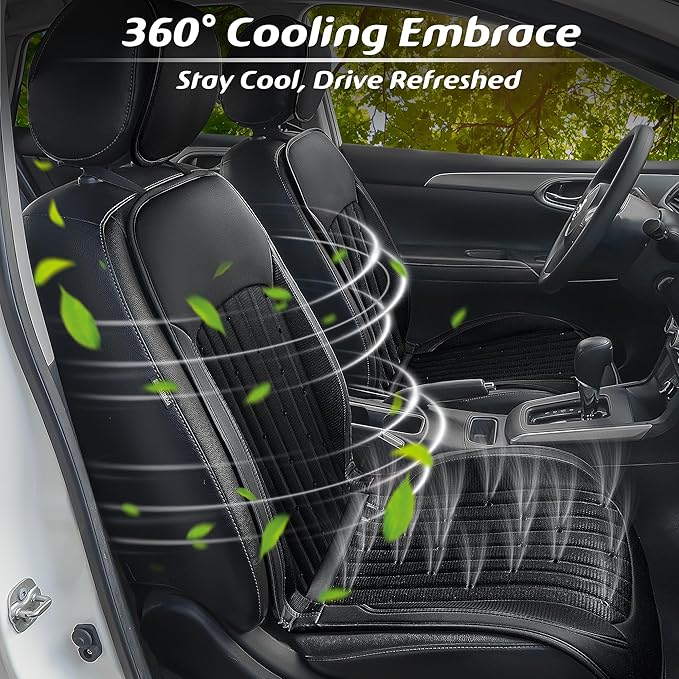 Paffenery 2026 Upgraded Cooling Car Seat Cover Front Seat, 12V-24V Ventilated Cooling Car Seat Cushion, Cooled Seat Cover for Car SUV Truck Universal Fit, Midnight Black