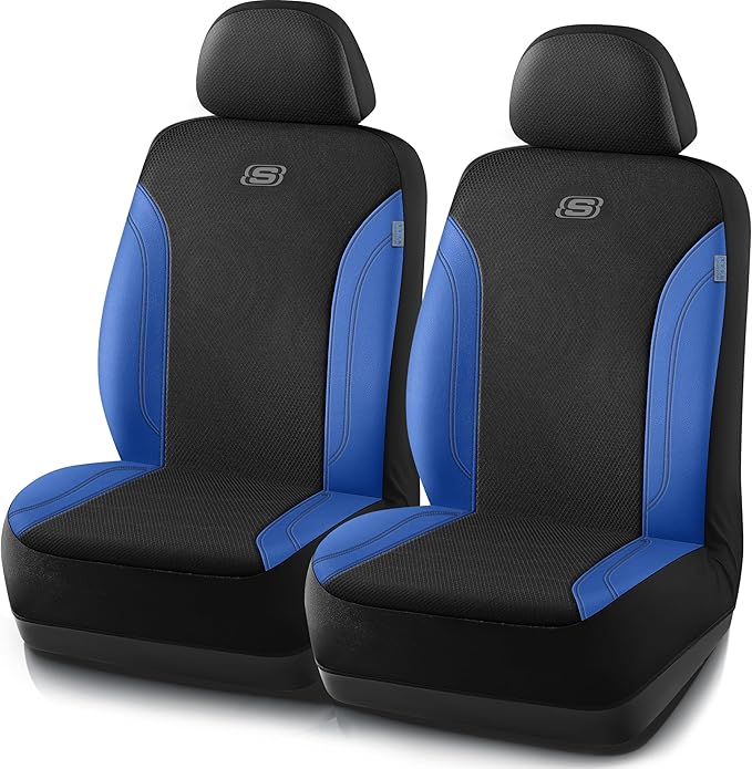 Skechers Car Seat Covers, Work Leather Seat Covers 5-Times Stronger Built-in Webbing, Oxford Fabric Front Seat Cover, Airbag Compatible, Automotive Comfort for Cars, Trucks, SUVs,Bule